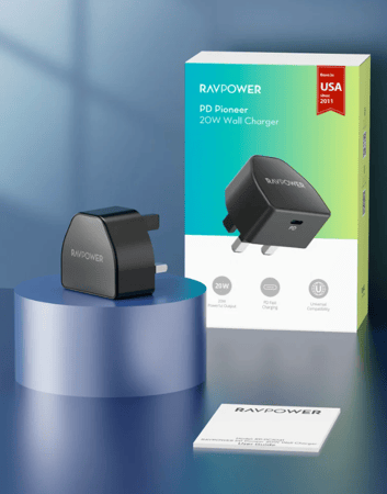 شاحن جداري راف باور بقوة 20 واط بمنفذ تايب سي - اسود