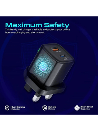 بروميت شاحن حائطي 25 واط بمنفذي(USB+TYPE C) _أسود