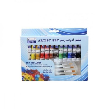 طقم أدوات رسم للأكريلك 12 لون + فرش لينو