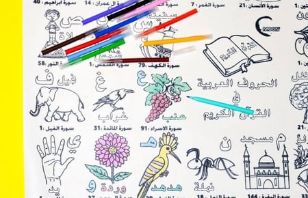 سجادة تلوين قماش (الحروف العربية في القرآن الكريم)