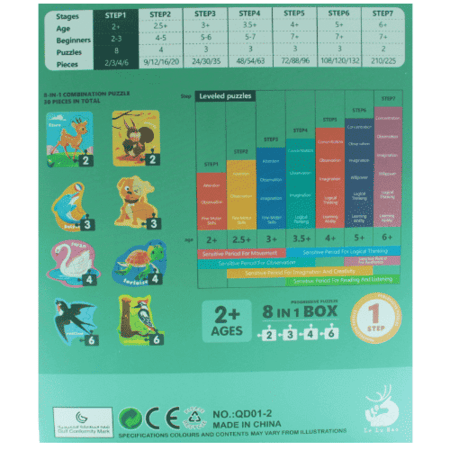 بزل للاطفال المرحلة الاولى  8 صور 30 قطعة حيوانات
