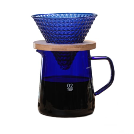 طقم تقطير قهوة V60 زجاجي باللون الازرق