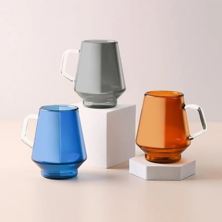 كوب زجاجي بمقبض شفاف 210مل بعده الوان