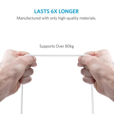 كيبل آيفون | أنكر | كيبل آيفون قماشي | ط 90 سم | أبيض