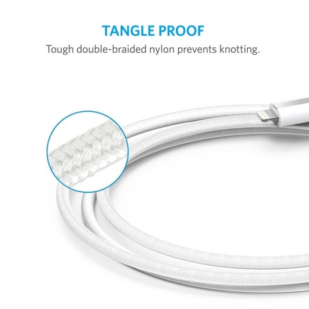 كيبل آيفون | أنكر | كيبل آيفون قماشي | ط 90 سم | أبيض