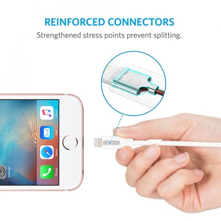 كيبل آيفون | أنكر | كيبل آيفون قماشي | ط 90 سم | أبيض