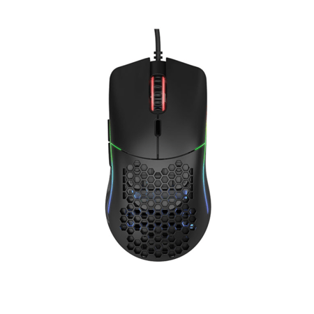 جلورويس موديل O ماوس قيمنق إضاءة RGB، فل SIZE، دقة 12000 DPI ، وزن خفيف 67 غرام ، تقنية Omron الميكانيكية 20 مليون نقرة، تقنية التوصيل USB - أسود وابيض غير لامع