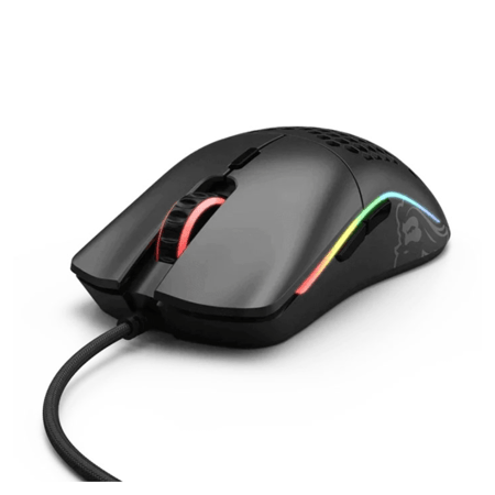 جلورويس موديل O ماوس قيمنق إضاءة RGB، فل SIZE، دقة 12000 DPI ، وزن خفيف 67 غرام ، تقنية Omron الميكانيكية 20 مليون نقرة، تقنية التوصيل USB - أسود وابيض غير لامع