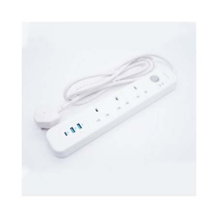 انكر - توصيلة 3 منافذ طاقة ومنفذين USB  + بي دي - ابيض