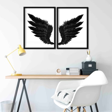 طقم لوحة جناح من لوحتين باللون الاسود الفخم لديكور حائط فخم