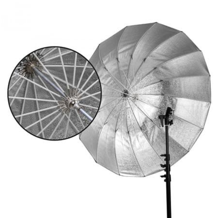 قلو مظلة عميقه مطرزه من الياف زجاجية فضية سهلة القفل متوسطة الطول (41 بوصة) Glow Easy Lock Medium Deep Beaded Silver Fiberglass Umbrella (41")