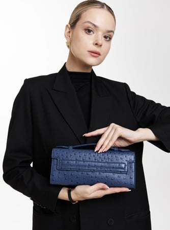 Ostrich Clutch Dark blue