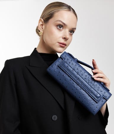 Ostrich Clutch Dark blue