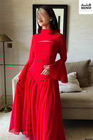فستان شيفون احمر 1019