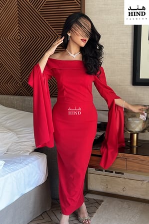 فستان احمر كريب 1011