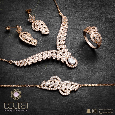 طقم زركون ناعم مطلي