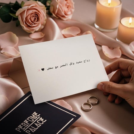 بطاقة إهداء مع عبارة  - زواج سعيد وكل العمر مع بعض