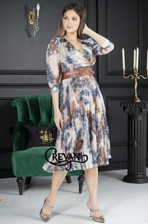 فستان ميدي مشجر قماش شيفون