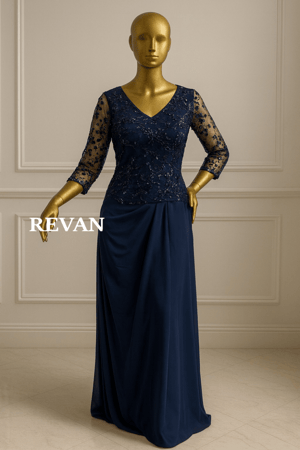 فستان سهرة فاخر من ريڤــان مطرز مع أكمام شفافة