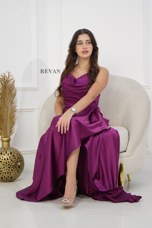 فستان سهره ساتان لمعه ناعم طويل