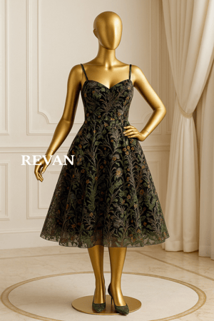 فستان ميدي فاخر من ريڤــان بتطريز  وقصة ملكية