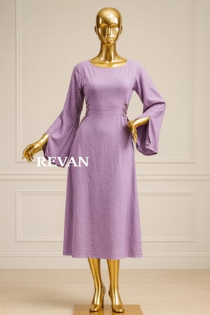 فستان ميدي بنفسجي راق وتصميم أنثوي من ريڤــان