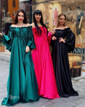 فستان ناعم قماش ساتان بخصر مرتفع واكتاف حيران