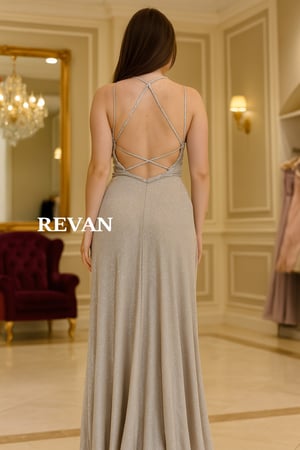 فستان سهرة لامع بفتحة جانبية من ريفان