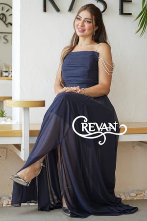 فستان سهره طويل كحلي لمعه