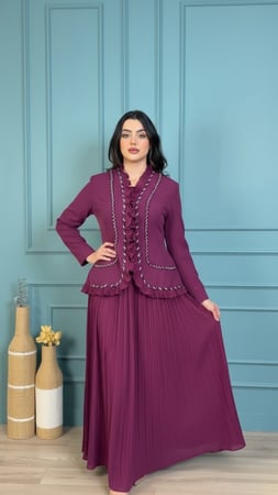 فستان عيد طويل قطعتين مطرز أناقة كلاسيكية راقية من ريڤــان