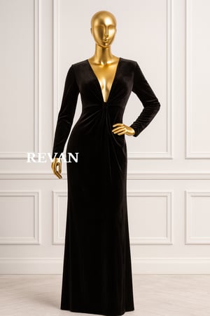 فستان سهرة مخملي أسود طويل فاخر من ريڤــان