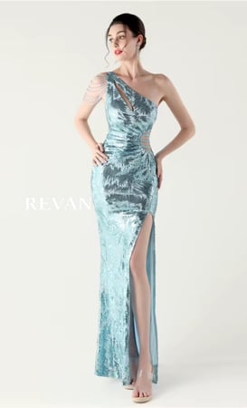 فستان سهرة ترتر فاخر كتف واحد فتحة جنب من ريفان