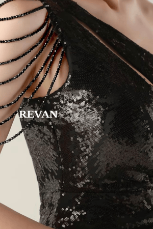 فستان سهرة ترتر فاخر كتف واحد فتحة جنب من ريفان