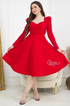 فستان ميدي باكمام طويلة