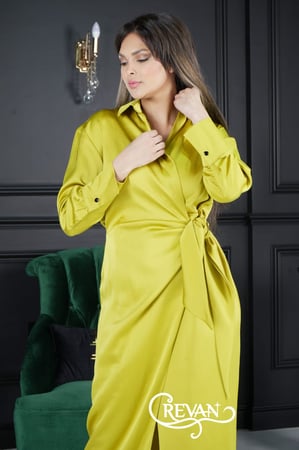 فستان قماش الساتان مع أكمام طويلة