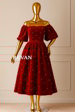 فستان مخمل مزين بالكرستال