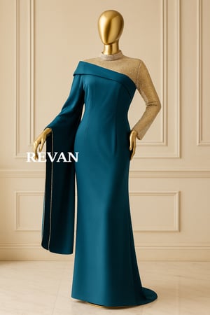 فستان سهرة فاخر بتصميم كاب جانبي من ريڤــان