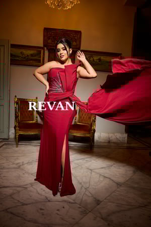 فستان سهرة بكتف واحد مع لمسات كريستالية من REVAN