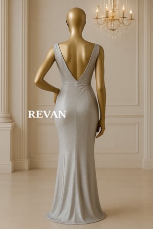 فستان سهرة فاخر من ريفان بقصة V عميقة