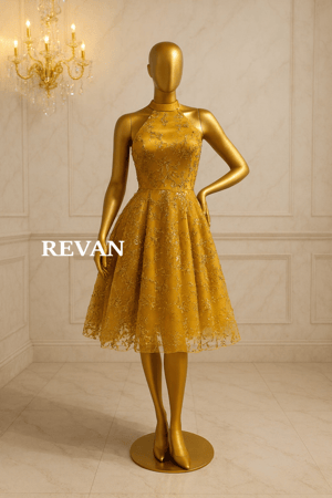 فستان ميدي راق من ريفان مطرز  قصة A-Line فاخرة