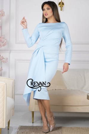 فستان ميد ناعم بأكمام طويله قماش طبي استرتش