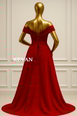 فستان أحمر ملكي مطرّز باللؤلؤ من ريڤــان