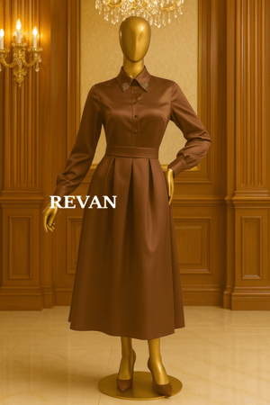 فستان سهرة فاخر من ريفان بأزرار أمامية وتصميم كلاسيكي مطرز