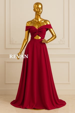 فستان سهر أوف شولدر بقصّة ملكية أنيقة من ريڤــان