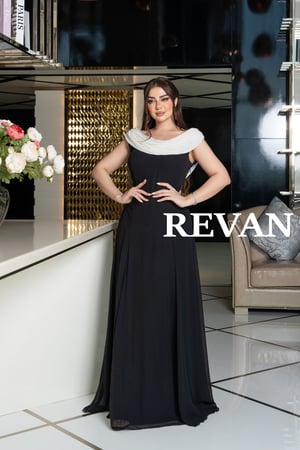 فستان كلاسيكي سهرة شيفون بذيل وشال منسدل من الخلف