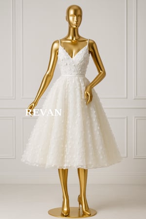 فستان سهرة أبيض ميدي أنوثة راقية بتفاصيل فاخرة من ريفــان