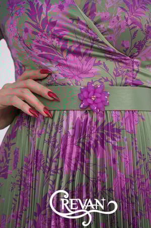 فستان ميدي  قماش ستان ورد الربيع