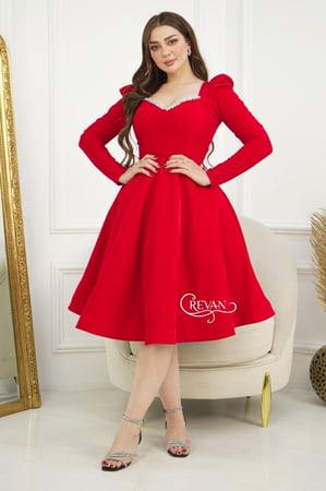 فستان ميدي باكمام طويلة