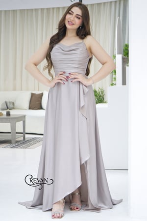فستان سهره ساتان لمعه ناعم طويل