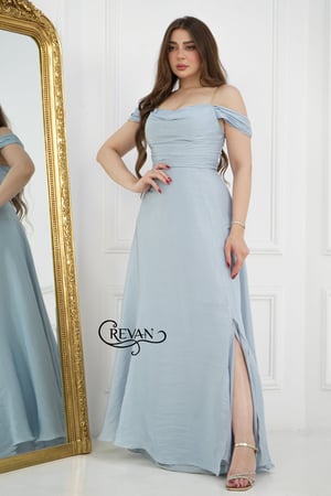 فستان طويل بقصة اكمام ناعمة